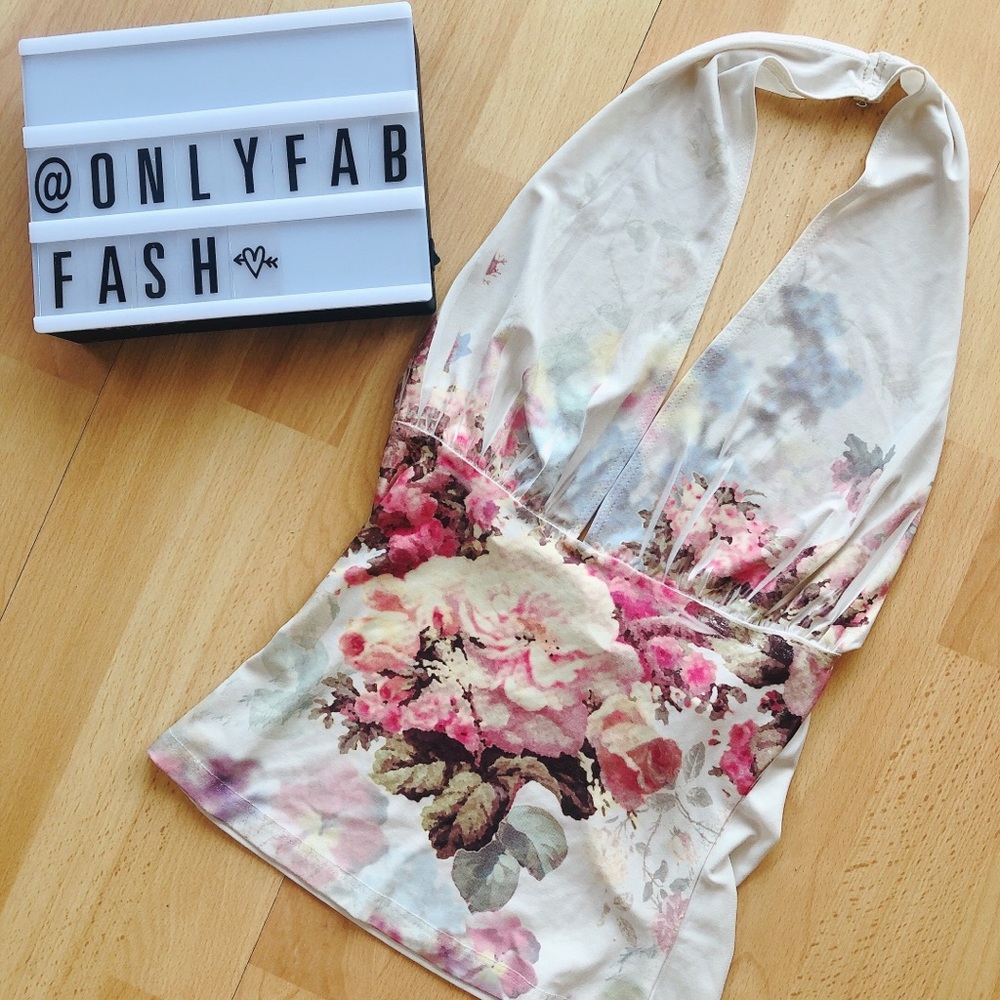 🌸🌷 Halter Neck Floral Top Plunging Neckline